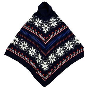 NEW St. Johns Bay Navy Blue Snowflake Shawl Fair Isle Nordic Size M/L Poncho NWT